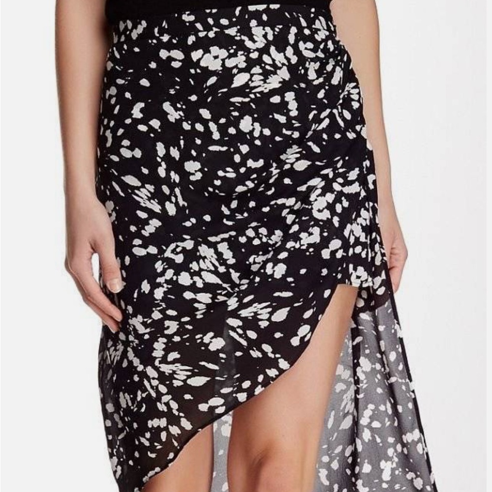Haute Hippie Asymmetrical Black and White Printed Midi Skirt